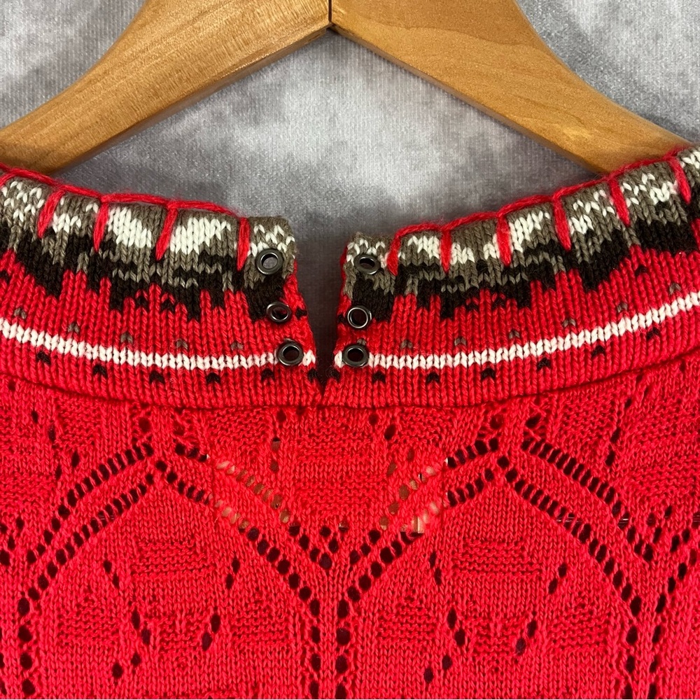 Free People Nordic Fair Isle Sweater Dress Women Small S Red Bohemian Stretch - Picture 5 of 13